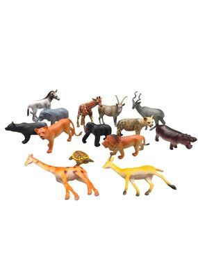 Wild Animal Figurine Set Zebra Giraffe Lion Turtle Elephant More Bundle of 14